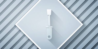 Kağıt kesiği tornavida simgesi gri arkaplanda izole edildi. Servis aracı sembolü. Kağıt sanatı tarzı. Vektör İllüstrasyonu