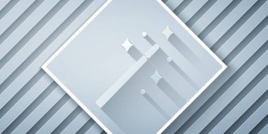 Kağıt kesiği Sihirli değnek simgesi gri arkaplanda izole edildi. Yıldız şeklinde sihirli aksesuar. Sihirli güç. Kağıt sanatı tarzı. Vektör İllüstrasyonu