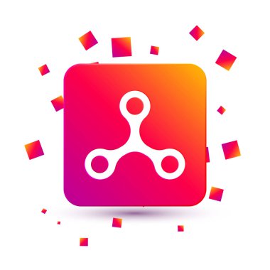 Beyaz arkaplanda beyaz virüs simgesi izole edildi. Corona virüsü 2019-nCoV. Bakteri ve mikroplar, hücre kanseri, mikrop, mantar. Kare renk düğmesi. Vektör İllüstrasyonu