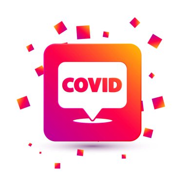 Beyaz Corona virüsü covid-19 beyaz arka planda izole edilmiş konum simgesinde. Bakteri ve mikroplar, hücre kanseri, mikrop, mantar. Kare renk düğmesi. Vektör İllüstrasyonu