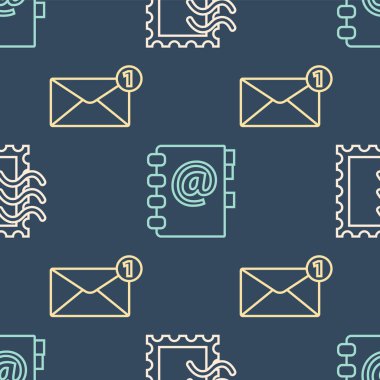 Posta pulu, Zarf ve Adres defterini kusursuz desen üzerine ayarla. Vektör