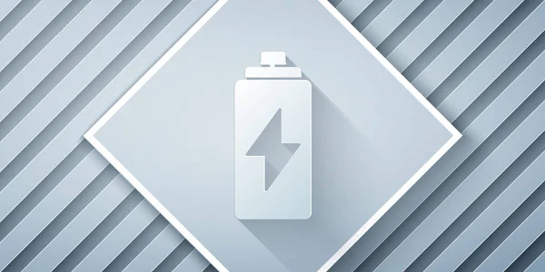 Paper Cut Battery Icon Isolated Grey Background Lightning Bolt Symbol — Stock Vector