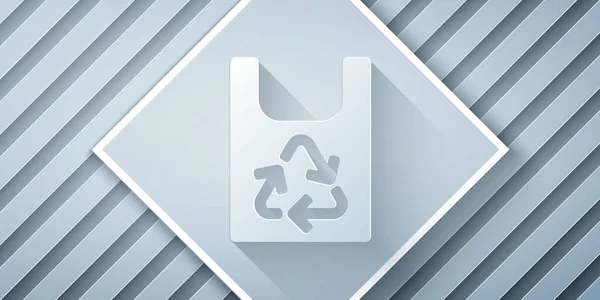 Papiergeschnittene Plastiktüte Mit Recycling Symbol Isoliert Auf Grauem Hintergrund Tasche — Stockvektor