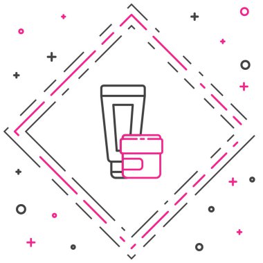 Beyaz arkaplanda çizgi kremi ya da losyon kozmetik tüp simgesi izole edilmiş. Erkekler için vücut bakım ürünleri. Renkli taslak konsepti. Vektör İllüstrasyonu