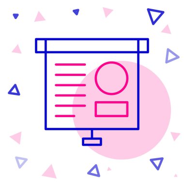 Grafik, çizelge, grafik, grafik, diyagram, bilgi, turta grafik simgesi içeren çizgi sunum tahtası beyaz arkaplanda izole. Renkli taslak konsepti. Vektör İllüstrasyonu