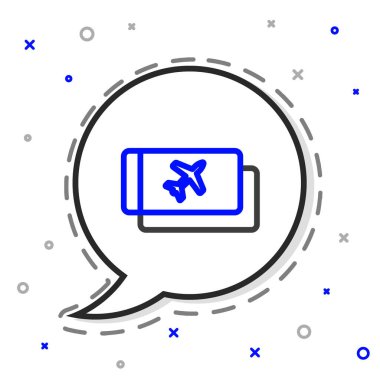 Line Airlines bilet ikonu beyaz arka planda izole edildi. Uçak bileti. Renkli taslak konsepti. Vektör İllüstrasyonu