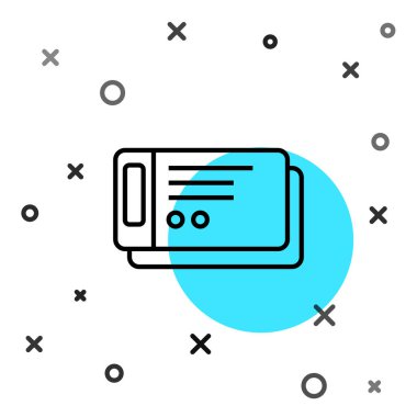 Siyah çizgi seyahat bileti ikonu beyaz arka planda izole edildi. Tren, gemi, uçak, tramvay, otobüs. Seyahat servisi konsepti. Rastgele dinamik şekiller. Vektör İllüstrasyonu