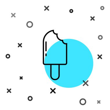 Siyah çizgi dondurma ikonu beyaz arkaplanda izole edilmiş. Güzel sembol. Rastgele dinamik şekiller. Vektör İllüstrasyonu