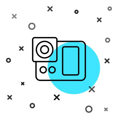 Siyah çizgi fotoğraf makinesi simgesi beyaz arkaplanda izole edildi. Fotoğraf makinesi simgesi. Rastgele dinamik şekiller. Vektör İllüstrasyonu