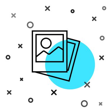 Beyaz arkaplanda siyah çizgi fotoğraf simgesi izole edildi. Rastgele dinamik şekiller. Vektör İllüstrasyonu