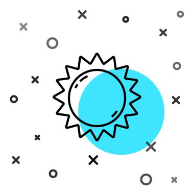 Siyah çizgi Sun simgesi beyaz arkaplanda izole edildi. Yaz sembolü. Güneşli bir gün. Rastgele dinamik şekiller. Vektör İllüstrasyonu