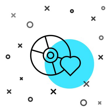 Küçük disk simgesi üzerindeki siyah çizgi Yetişkin etiketi beyaz arkaplanda izole edildi. Yaş sınırlama sembolü. 18 artı içerik işareti. Yetişkin kanalı. Rastgele dinamik şekiller. Vektör İllüstrasyonu