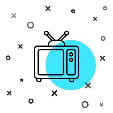 Siyah çizgi Retro TV simgesi beyaz arkaplanda izole edildi. Televizyon tabelası. Rastgele dinamik şekiller. Vektör İllüstrasyonu