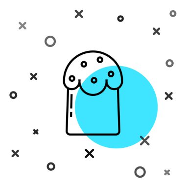 Beyaz arkaplanda siyah çizgi Paskalya pastası simgesi var. Mutlu Paskalyalar. Rastgele dinamik şekiller. Vektör İllüstrasyonu