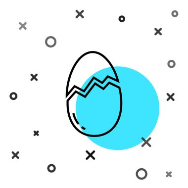 Siyah çizgi kırılan yumurta ikonu beyaz arka planda izole edilmiş. Mutlu Paskalyalar. Rastgele dinamik şekiller. Vektör İllüstrasyonu