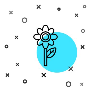 Beyaz arkaplanda siyah çizgi çiçek simgesi izole edildi. Rastgele dinamik şekiller. Vektör İllüstrasyonu