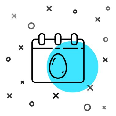 Beyaz arka planda paskalya yumurtası ikonu olan siyah çizgili takvim. İlkbahar Hristiyan bayramı sembolü. Rastgele dinamik şekiller. Vektör İllüstrasyonu