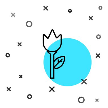 Beyaz arkaplanda siyah çizgi çiçekli lale simgesi izole edildi. Rastgele dinamik şekiller. Vektör İllüstrasyonu