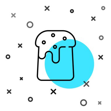 Beyaz arkaplanda siyah çizgi Paskalya pastası simgesi var. Mutlu Paskalyalar. Rastgele dinamik şekiller. Vektör İllüstrasyonu