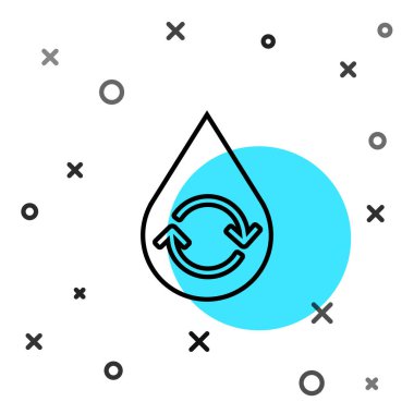 Beyaz arkaplanda izole edilmiş siyah çizgi temiz su simgesini geri dönüştür. İşaret geri dönüşümlü bir damla su. Rastgele dinamik şekiller. Vektör İllüstrasyonu