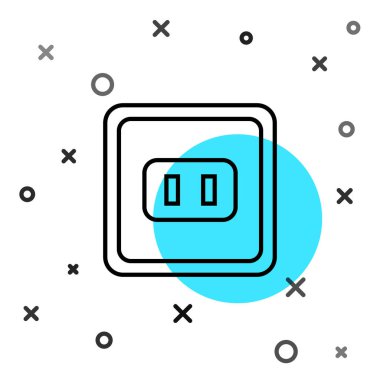 Siyah çizgi elektrik çıkış simgesi beyaz arkaplanda izole edildi. Elektrik prizi. Rosette sembolü. Rastgele dinamik şekiller. Vektör İllüstrasyonu