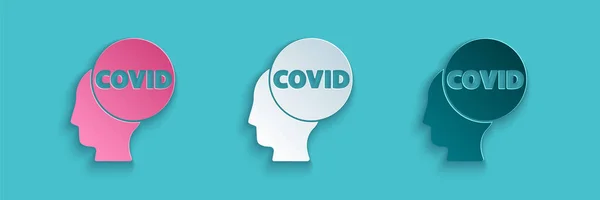 Papírvágás Corona Vírus Covid Ikon Elszigetelt Kék Alapon Baktériumok Baktériumok — Stock Vector