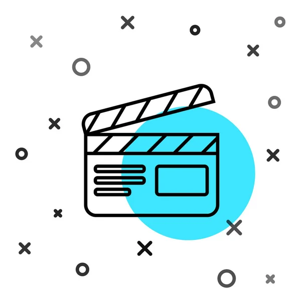 Black Line Movie Clapper Icon Isoliert Auf Weißem Hintergrund Filmklappbrett — Stockvektor