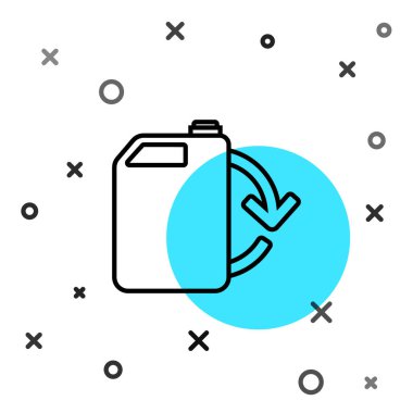 Beyaz arka planda siyah çizgi Eko yakıt kutusu ikonu izole edildi. Çevre biyolojisi ve namlusu. Yeşil çevre ve geri dönüşüm. Rastgele dinamik şekiller. Vektör İllüstrasyonu