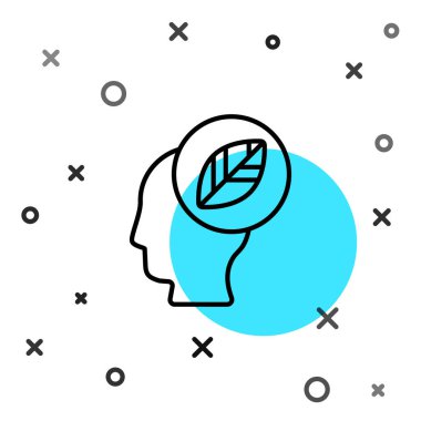 Siyah çizgi insan kafası, beyaz arkaplanda yaprak var. Rastgele dinamik şekiller. Vektör İllüstrasyonu