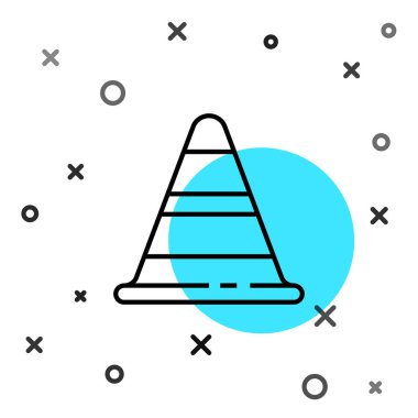 Beyaz arka planda siyah çizgi trafik konisi simgesi izole edildi. Rastgele dinamik şekiller. Vektör İllüstrasyonu