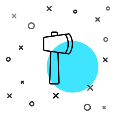 Siyah çizgi tahta balta simgesi beyaz arkaplanda izole edildi. Oduncu baltası. Rastgele dinamik şekiller. Vektör İllüstrasyonu