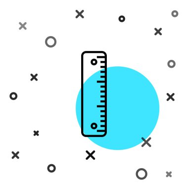 Siyah çizgi cetvel simgesi beyaz arkaplanda izole edildi. Düz sembol. Rastgele dinamik şekiller. Vektör İllüstrasyonu