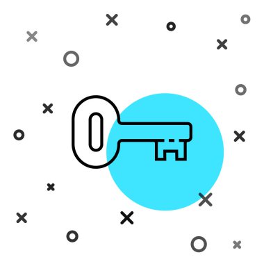 Siyah çizgi Beyaz arkaplanda izole edilmiş eski anahtar simgesi. Rastgele dinamik şekiller. Vektör İllüstrasyonu