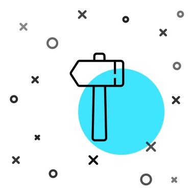 Siyah çizgi çekiç simgesi beyaz arkaplanda izole edildi. Tamir için bir araç. Rastgele dinamik şekiller. Vektör İllüstrasyonu