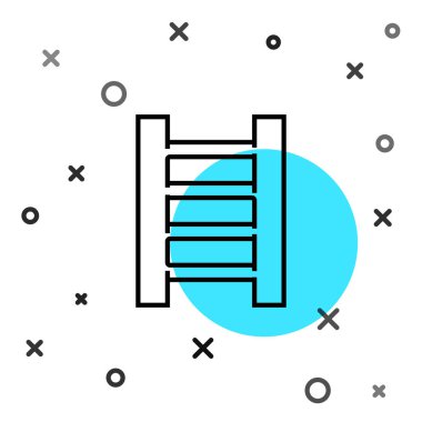 Siyah çizgi tahta merdiven ikonu beyaz arka planda izole edilmiş. Rastgele dinamik şekiller. Vektör İllüstrasyonu