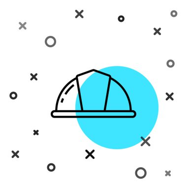 Beyaz arka planda siyah çizgi İşçi Kaskı simgesi izole edildi. Rastgele dinamik şekiller. Vektör İllüstrasyonu