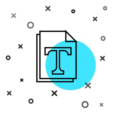 Beyaz arkaplanda siyah satır Metin dosya belgesi simgesi izole edildi. Rastgele dinamik şekiller. Vektör İllüstrasyonu