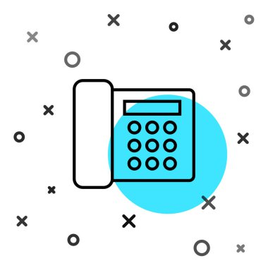 Beyaz arkaplanda siyah hat telefon ikonu izole edildi. Sabit telefon. Rastgele dinamik şekiller. Vektör İllüstrasyonu