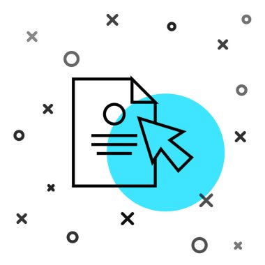 Beyaz arkaplanda siyah çizgi belgesi ve imleç simgesi izole edildi. Dosya simgesi. Kontrol listesi simgesi. İş konsepti. Rastgele dinamik şekiller. Vektör İllüstrasyonu