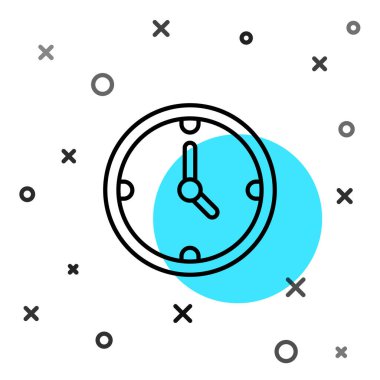 Siyah çizgi saat simgesi beyaz arkaplanda izole edildi. Zaman sembolü. Rastgele dinamik şekiller. Vektör İllüstrasyonu