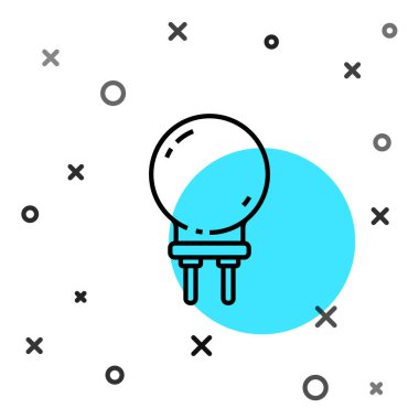 Siyah çizgi Işık, beyaz arkaplanda izole edilmiş diyot simgesi yayıyor. Yarı iletken diyot elektrik bileşeni. Rastgele dinamik şekiller. Vektör İllüstrasyonu