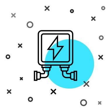 Siyah hat elektrik trafo simgesi beyaz arkaplanda izole edildi. Rastgele dinamik şekiller. Vektör İllüstrasyonu