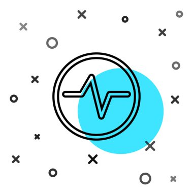 Siyah çizgi elektrik devre şeması simgesi beyaz arkaplanda izole edildi. Devre kartı. Rastgele dinamik şekiller. Vektör İllüstrasyonu