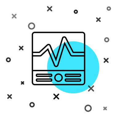 Siyah çizgi elektrikli ölçüm aletleri simgesi beyaz arkaplanda izole edildi. Analog cihazları. Elektrikli aletler. Rastgele dinamik şekiller. Vektör İllüstrasyonu