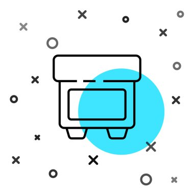 Elektrik koruma bileşeni simgesinin siyah çizgi fünyesi beyaz arkaplanda izole edildi. Eriyen koruyucu fitil. Rastgele dinamik şekiller. Vektör İllüstrasyonu