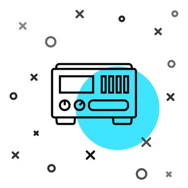 Siyah çizgi elektrikli ölçüm aletleri simgesi beyaz arkaplanda izole edildi. Analog cihazları. Elektrikli aletler. Rastgele dinamik şekiller. Vektör İllüstrasyonu