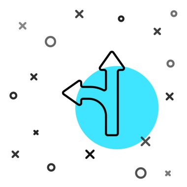 Siyah çizgi trafik levhası. Beyaz arkaplanda sinyal simgesi izole edildi. İşaretçi sembolü. İzole sokak bilgi levhası. Yön tabelası. Rastgele dinamik şekiller. Vektör İllüstrasyonu