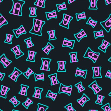 Çizgi kalem açacağı simgesi siyah arkaplanda izole edilmiş pürüzsüz desen. Vektör İllüstrasyonu