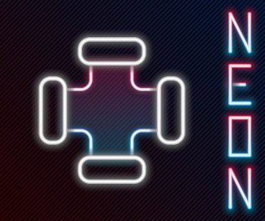 Parlayan neon hattı Endüstri metalik boru ikonu siyah arka planda izole edildi. Tesisat boru hattının farklı şekillerde parçaları. Renkli taslak konsepti. Vektör İllüstrasyonu