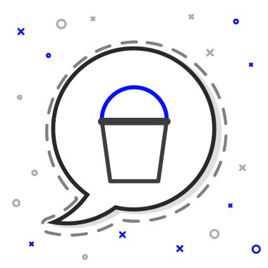 Beyaz arkaplanda çizgi ateş kovası simgesi izole edildi. Metal kova boş ya da ateşle savaşmak için su var. Renkli taslak konsepti. Vektör İllüstrasyonu